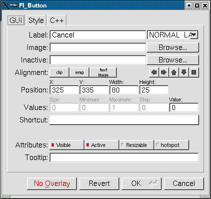 The FLUID widget GUI attributes.